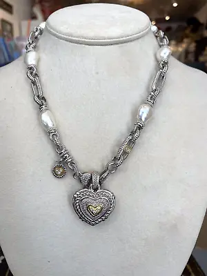 Judith Ripka Pearl And DiamondsSterling 18k Chain Necklace With Heart Pendant • $599