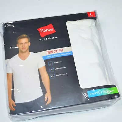 $16.95 • Buy 4-Pack NWT HANES Men's Comfort Fit Cotton Modal White V-Neck T-Shirts Sz L