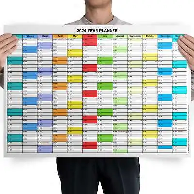 2024 Colourful Calendar Full Year Planner Home Office Wall Poster Print A3 A2 • £3.99