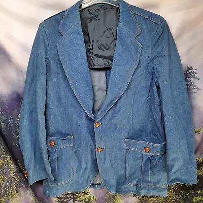 Vintage Lee Set Mens Size 44L Denim Jean Suit Jacket Blazer • $79