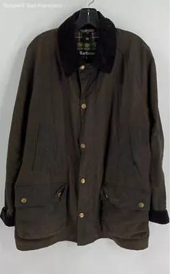 Barbour Mens Brown Olive Brown Cotton Ashby Waxed Long Sleeve Full Zip Jacket L • $52