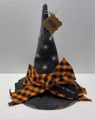 MUD PIE Canvas Black W/ Checkered Bow Witch Hat Sitter 11.5  Tall-NWT • $19.99