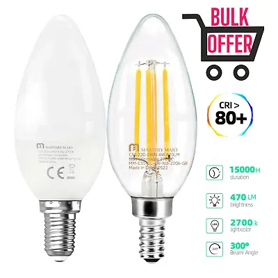 LED Candle Light Bulbs E14 Filament Bulb Frosted Warm White Chandelier Energy 4W • £6.49
