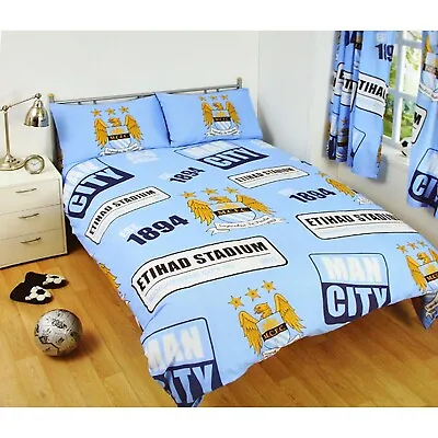 Manchester City Double Duvet Cover Reversible Bedding Set • £27