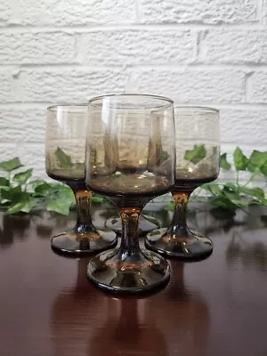 4 Libbey Tawny Accent Wine Glass Set Vintage Smoke Brown Retro Bar Stemware • $20