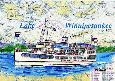 MS MOUNT WASHINGTON Art Print Lake Winnipesaukee Laconia NH Cruise Boat Gift Map • $25