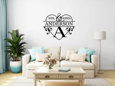 Personalised Family Name Decal Wall Art Sticker Monogram Door Wedding Car Vinyl • £4.99