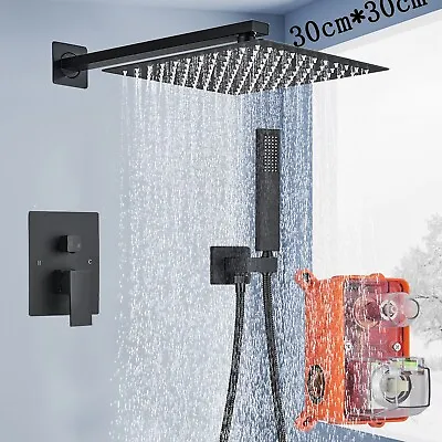 Concealed Shower Mixer Set Black System Tap 12'' Square Shower Head Wall Mounted • £75