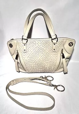 B. Makowsky Woven Beige Color Leather Satchel With Detachable Crossbody Strap • $65