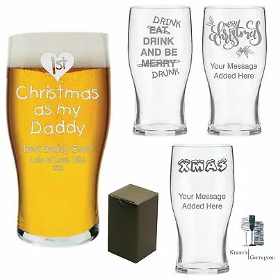 CHRISTMAS Gifts First 1st Baby Dad Daddy Gift Xmas Engraved Pint Beer Drunk Gift • £12.99