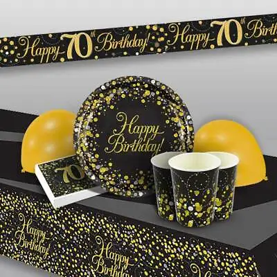 Black Gold Age 70 70th Birthday Decorations Banner Bunting Balloons Tableware • £4.25