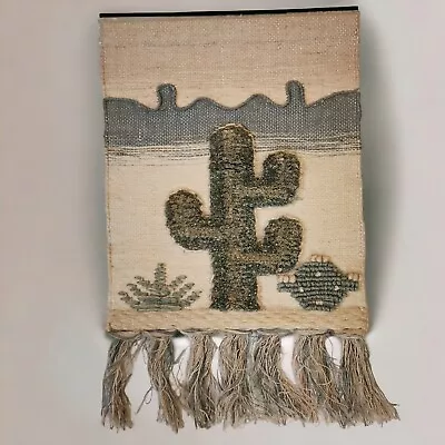 Vintage Woven Tapestry Desert Cactus Wall Hanging Blue Brown Beige Handmade • $120