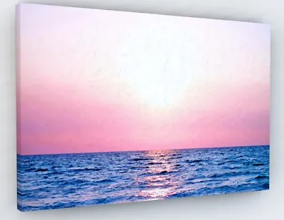 £38.84 • Buy Stunning Purple Sunset Sea Beach Canvas Picture Print Chunky Frame Large 