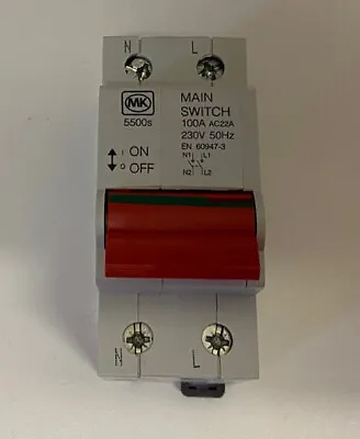 MK 5500s 100A Double Pole 2 Module Main Switch Isolator Disconnector  Brand New • £8.74