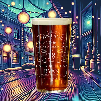 Personalised Birthday Pint Glass 18th 20th 21st 30th 40th 50th 60th 70th 80th • £11.99