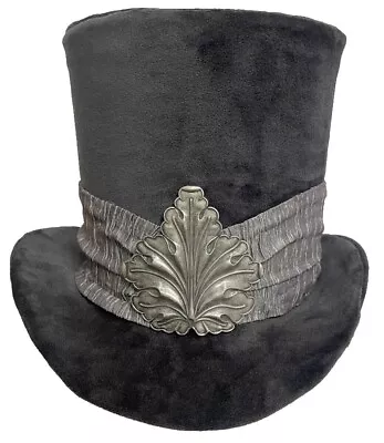 Velvet Top Hat Gray Silver Leaf Grey Steampunk Dandy Mad Hatter Wedding Topper • $85