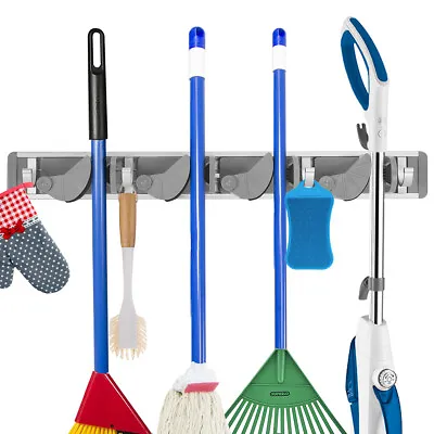 Mop Broom Holder Wall Mount Garden Kitchen Tool Organizer 4 Slots 4 Hooks Hanger • $9.86