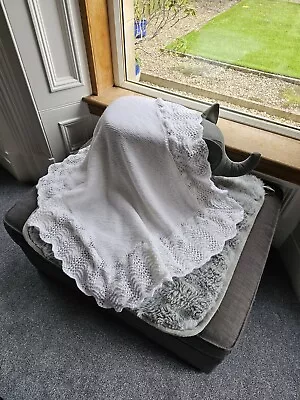 Large Ultra Soft  Hand Knitted Baby Blanket/ Baby Shawl • £9.99