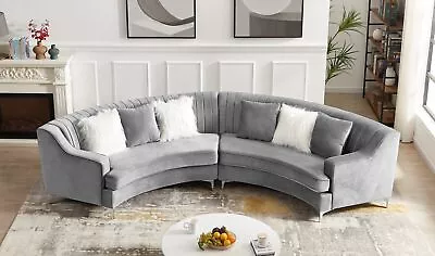 Modern Living Room Gray Velet Fabric Sofa Couch Curve Sectional Sofa Set • $2161.05