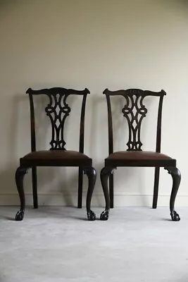 Pair Chippendale Mahogany Dining Chairs • £275