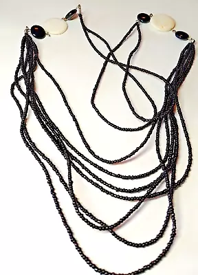  VF9 - Stylish  Long Multi-row Black Glass Beads Mop Feature Necklace • £6.50