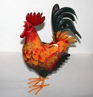 ROOSTER (41cm High) Garden Animal Sculpture Metal Ornament • £29.99