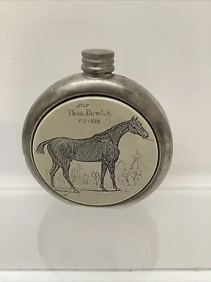 Pewter Round Hip Pocket Flask Scrimshaw Style Race Horse Engraving Race Interest • £30