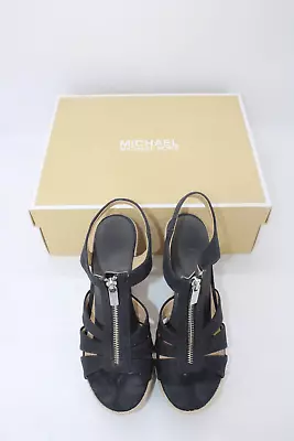 MK Michael Kors Berkley Women Sz 8 Wedge Sandals Black Canvas With Box • $30