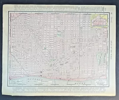 Antique 1895 Map Of Detroit & Michigan  Published By Rand McNally & Co. • $20