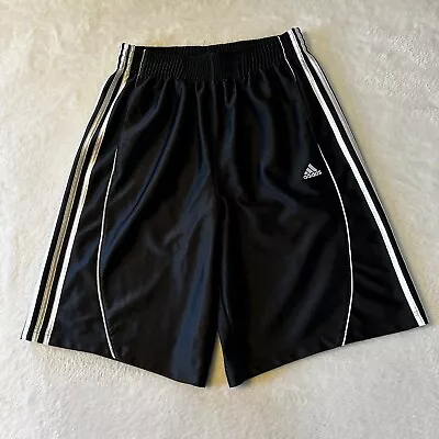 Adidas Mens Athletic Shorts Size M Black White Stripes Elastic Waist Drawstring • $9.99