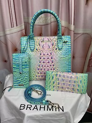 Brahmin Caroline Melbourne Satchel Cotton Candy Matching Ady Wallet & Cc Wallet • $849