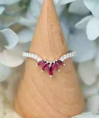 Marquise Cut Lab Created Pink Ruby 1.00 Ct Engagement Ring 14K White Gold Plated • $108.49