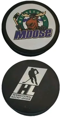 MANITOBA MOOSE VINTAGE IHL OFFICIAL VEGUM MFG. HOCKEY PUCK Made In 🇸🇰 • $29.99