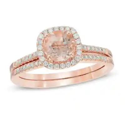Morganite And 1/4 CT. T.W. Diamond Frame Bridal Set In 14K Rose Gold 6.0mm Size5 • $265