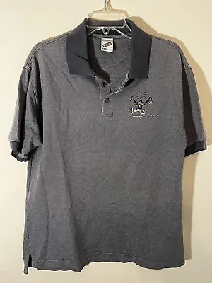 VINTAGE Warner Bros Polo Shirt Men Medium Looney Tunes Daffy Duck Golf Black • $10