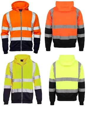 Hi Viz Zip UP Hooded Orange And Yellow 2 Tone High Visibility Work Wear • £11.99
