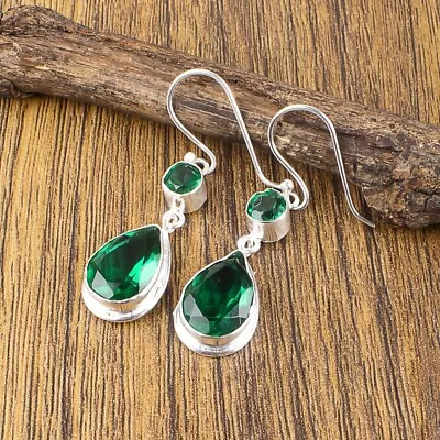 Wedding Gift For Her 925 Sterling Silver Natural Green Emerald Gemstone Earrings • $13.95