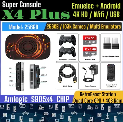 Super Console X4 Plus 256GB 103k Amlogic S905X4 32GB + 4GB Ram Retro Gaming • £118