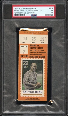 $775 • Buy 1988 Catholics Vs Convicts Ticket Notre Dame/miami Hurricanes Holtz/johnson Psa