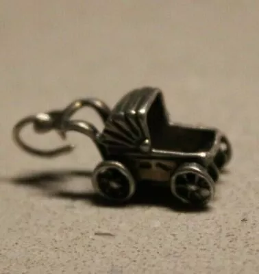 Sterling Silver 925 Vintage 3d Baby Stroller Carriage Charm Pendant  • $25.29