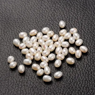 10pcs Natural Freshwater Pearl Beads 4-5mm White Oval Shape Half Drilled • £9.82