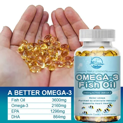 Omega 3 Fish Oil Capsules 3600mg 3x Strength EPA & DHAHighest Potency 120Pills • $20.70