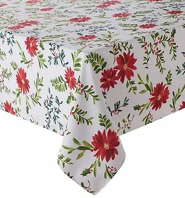 Food Network Holiday Poinsettia Microfiber Tablecloth Table Cloth 70 Round • $33.88