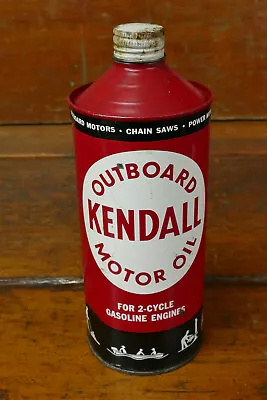 Vintage KENDALL Outboard Marine Motor Oil Cone Top One Quart Oil Can FULL NOS • $89.95