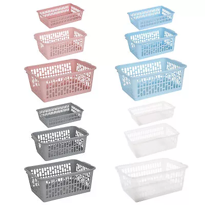 Plastic Handy Storage Baskets Small Medium Large Grey Pink Clear Blue  • £6.02