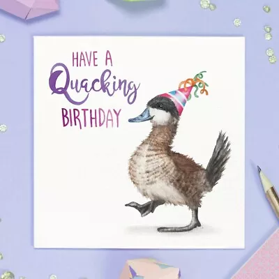 £2.99 • Buy Funny Duck In Hat Quacking Birthday Card – Hand Painted And Printed In The UK