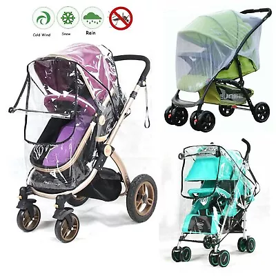 Universal Pushchair Pram Buggy Wind Shield Rain Anti Mosquito Fly Insect Cover • £7.99