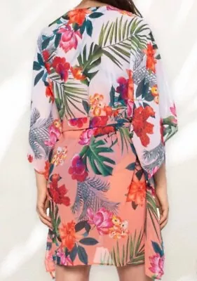 NWT $99 La Blanca Tropicalia Bird Of Paradise Floral Caftan Tunic Cover Up 1X • $19.95