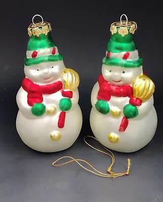 Montgomery Ward & Co Glass Christmas Ornament Snowman Set Of 2. • $21