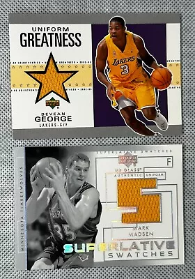 Mark Madsen 03 UD Glass & Devean George 02 Authentics Uniform Greatness Jersey B • $5.99